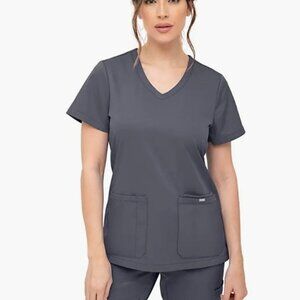SOULFUL SCRUBS for Women 3 Pocket, Top V-Neck Regular fit , Pewter Small
